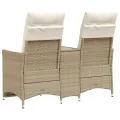 Canapé de jardin inclinable 2 places avec table beige rotin