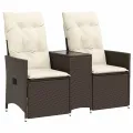 Canapé de jardin inclinable 2 places avec table marron rotin