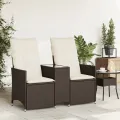Canapé de jardin inclinable 2 places avec table marron rotin