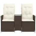 Canapé de jardin inclinable 2 places avec table marron rotin