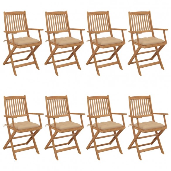 Chaises pliables de jardin 8 pcs avec coussins Bois d'acacia