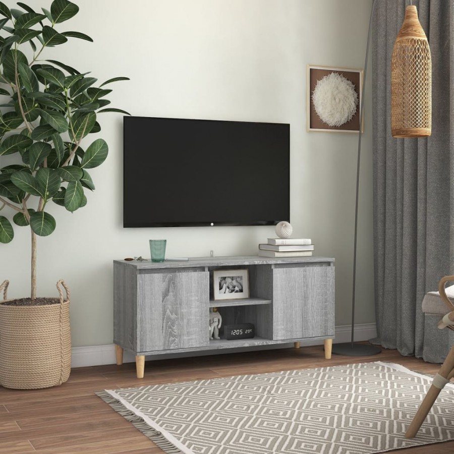 Meuble TV avec pieds en bois solide Sonoma gris 103,5x35x50 cm