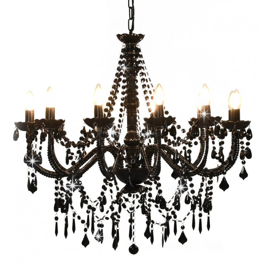 Lustre avec perles Noir 12 ampoules E14