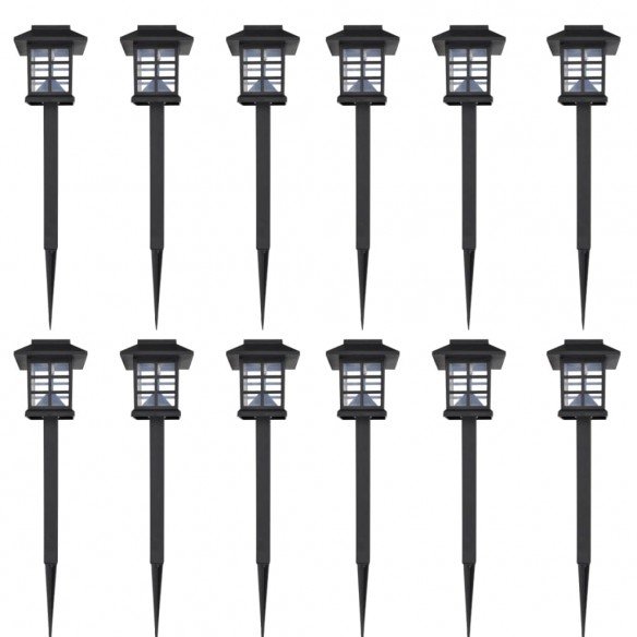 Ensemble de 12 lampes LED solaires avec piquet 8,6x8,6x38 cm