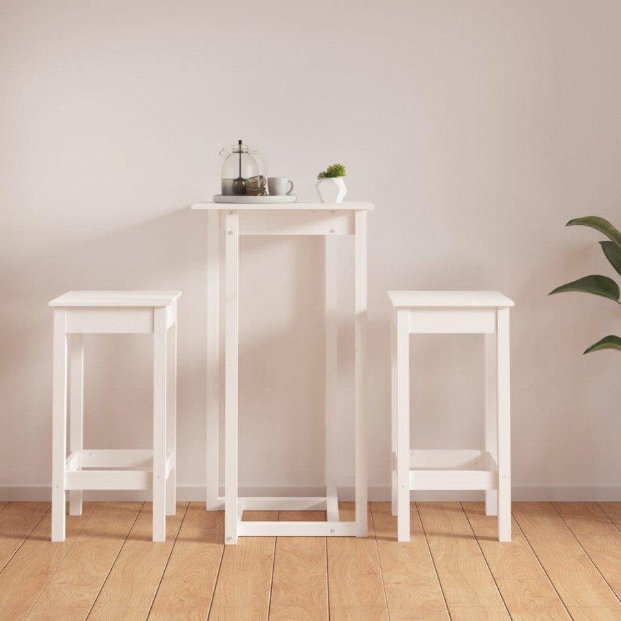 Ensemble de bar 3 pcs Blanc Bois de pin massif