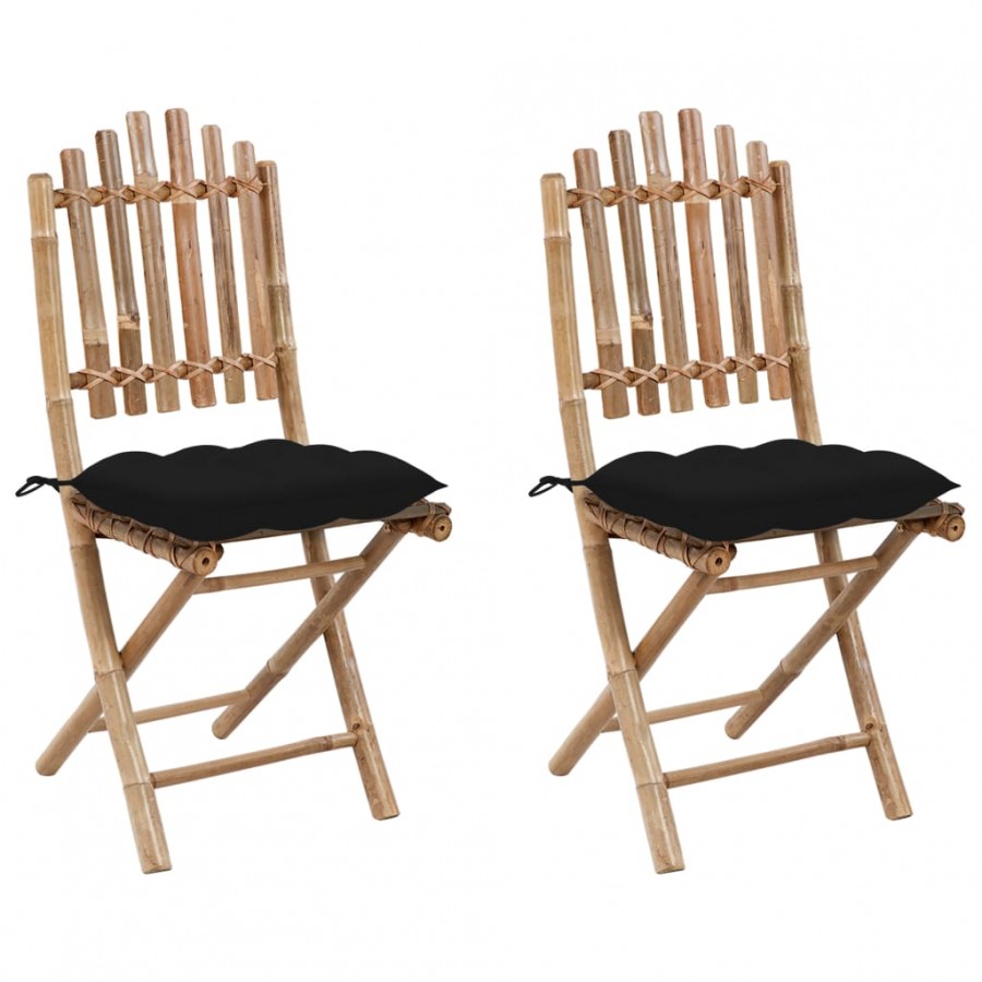 Chaises pliables de jardin 2 pcs avec coussins Bambou