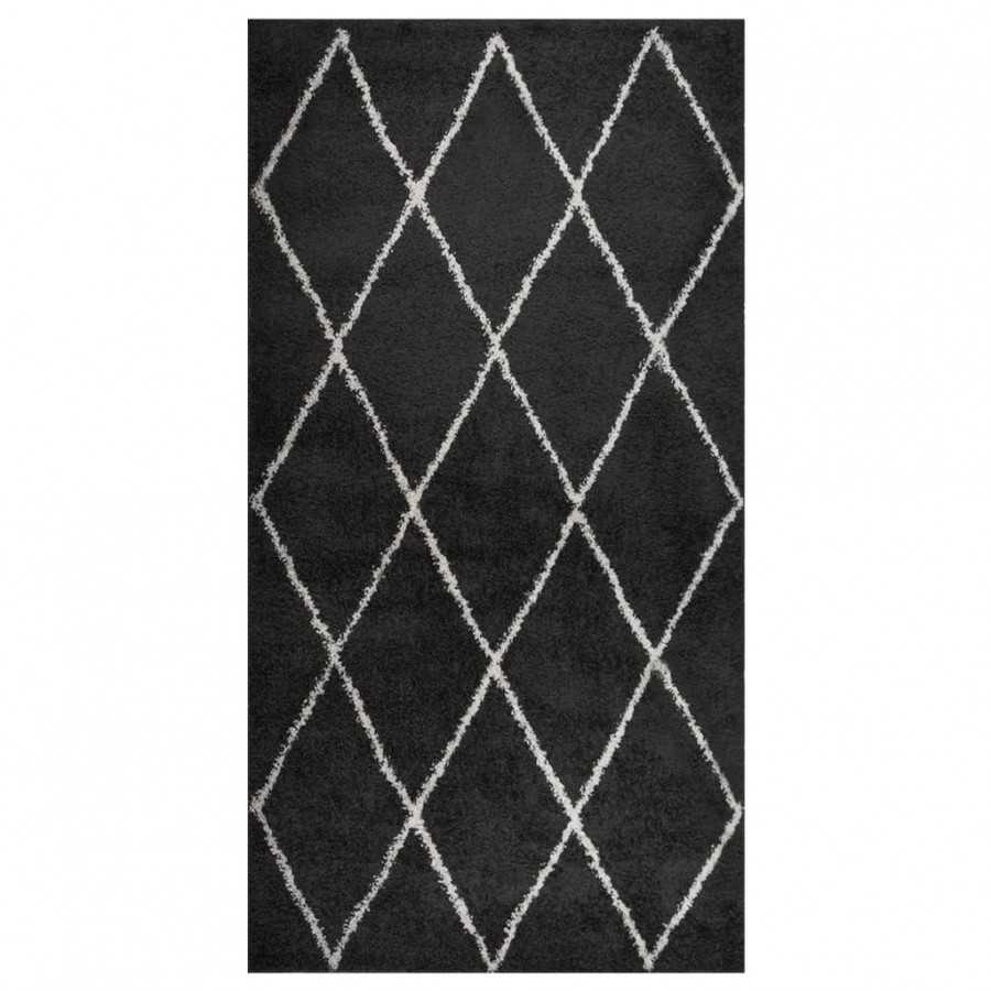 Tapis shaggy à poils longs Crème et anthracite 80x150 cm