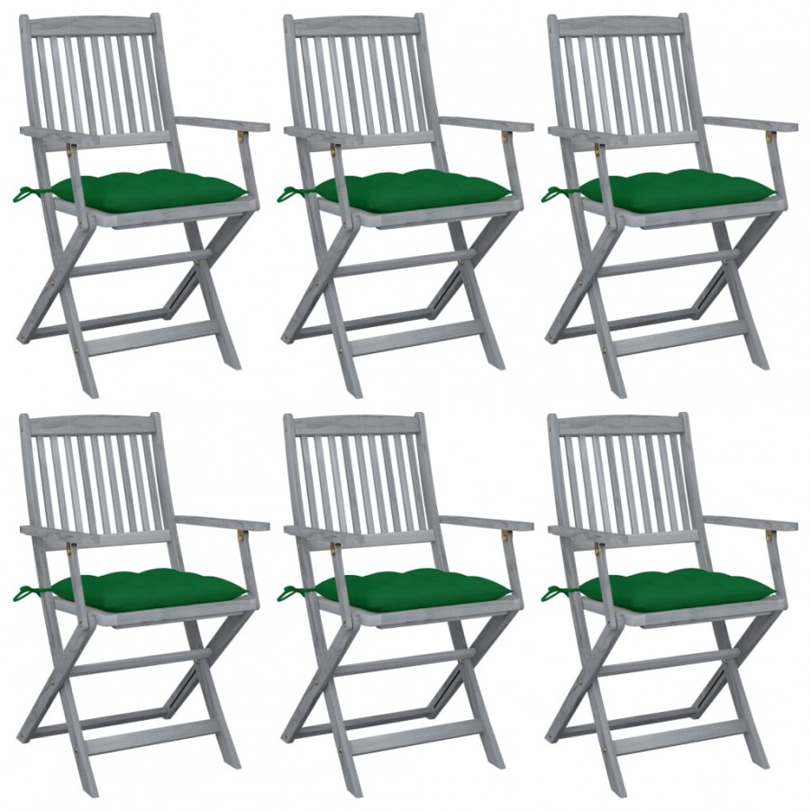 Chaises pliables d'extérieur 6 pcs avec coussins Bois d'acacia