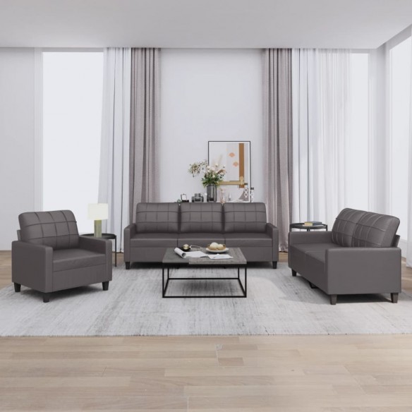 Ensemble de canapés 3 pcs avec coussins Gris Similicuir