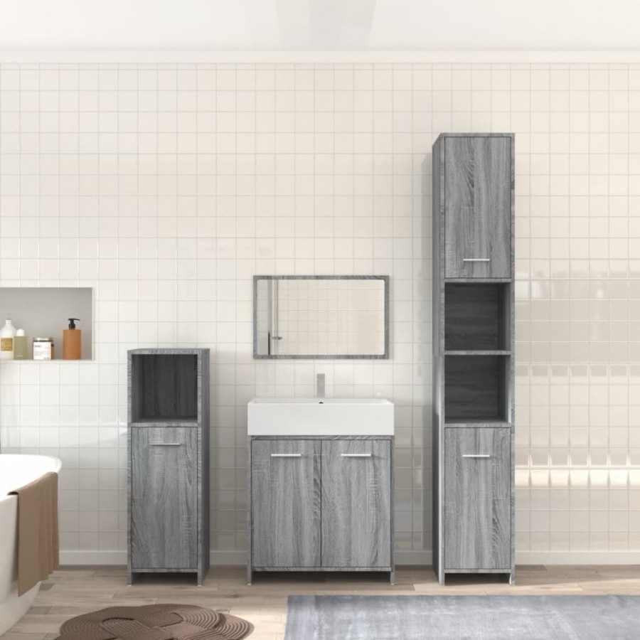 Ensemble de meubles de salle de bain 4 pcs Sonoma gris