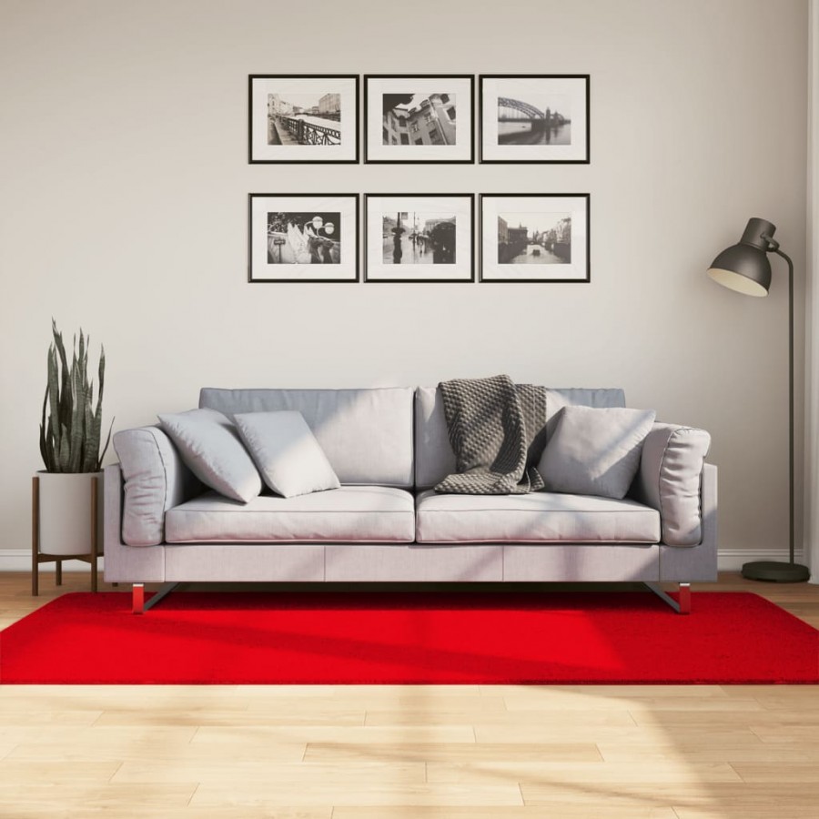 Tapis HUARTE à poils courts doux et lavable rouge 100x200 cm