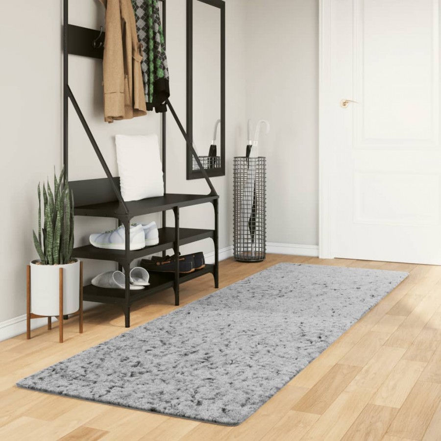 Tapis shaggy PAMPLONA poils longs moderne gris 80x250 cm