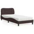 Lit avec matelas marron foncé 90x200 cm tissu
