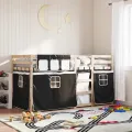 Lit superposé avec rideaux blanc/noir 90x200 cm bois pin massif