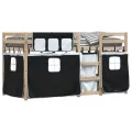 Lit superposé avec rideaux blanc/noir 90x200 cm bois pin massif