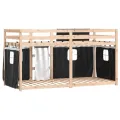 Lit superposé avec rideaux blanc/noir 90x200 cm bois pin massif