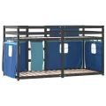 Lit superposé avec rideaux bleu 90x200 cm bois pin massif