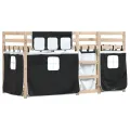 Lit superposé avec rideaux blanc/noir 90x190 cm bois pin massif