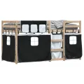 Lit superposé avec rideaux blanc/noir 90x190 cm bois pin massif
