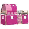 Lit superposé avec rideaux rose 90x190 cm bois pin massif