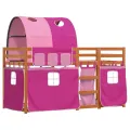 Lit superposé avec rideaux rose 75x190 cm bois pin massif
