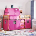 Lit superposé avec rideaux rose 75x190 cm bois pin massif