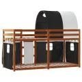 Lit superposé avec rideaux blanc/noir 90x200 cm bois pin massif