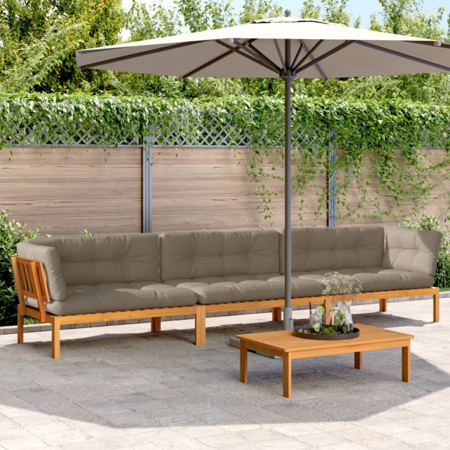 Salon palette de jardin avec coussins 4pcs bois d'acacia massif