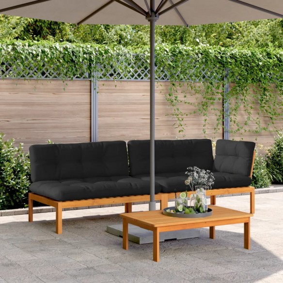 Salon palette de jardin avec coussins 3pcs bois d'acacia massif