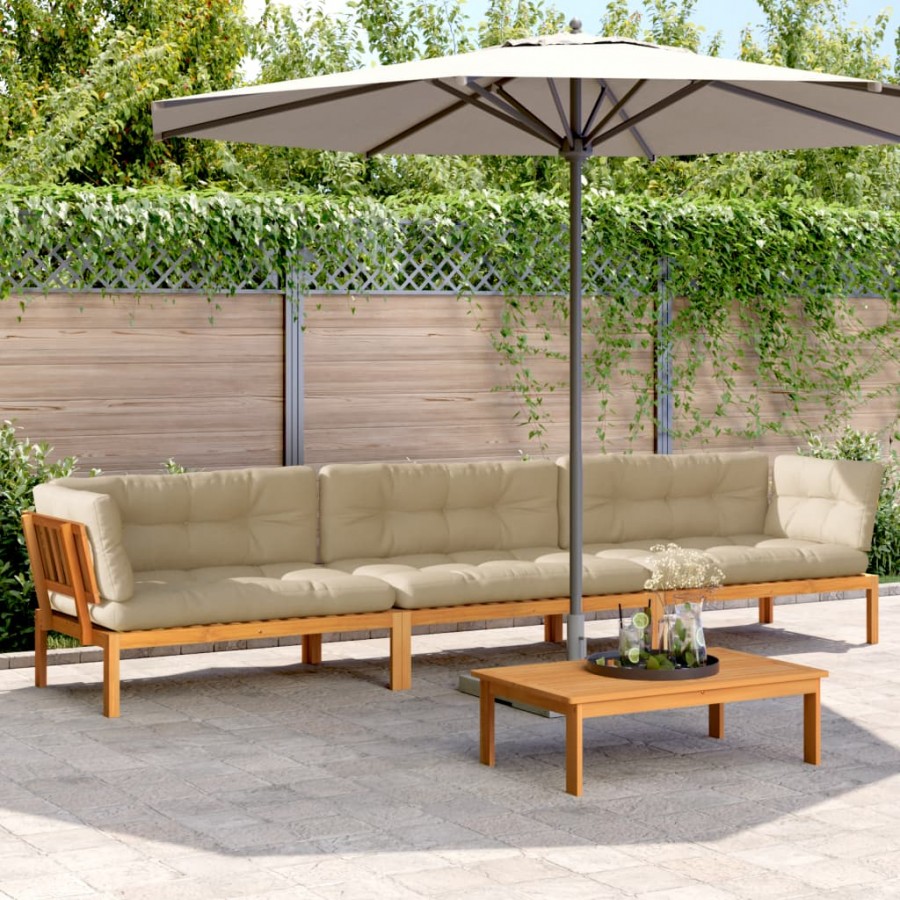 Salon palette de jardin avec coussins 4pcs bois d'acacia massif