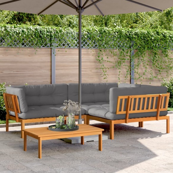 Salon palette de jardin avec coussins 4pcs bois d'acacia massif