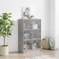 Buffet haut avec portes gris béton 68x37x109 cm bois ingénierie