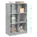 Buffet haut avec portes gris béton 68x37x109 cm bois ingénierie