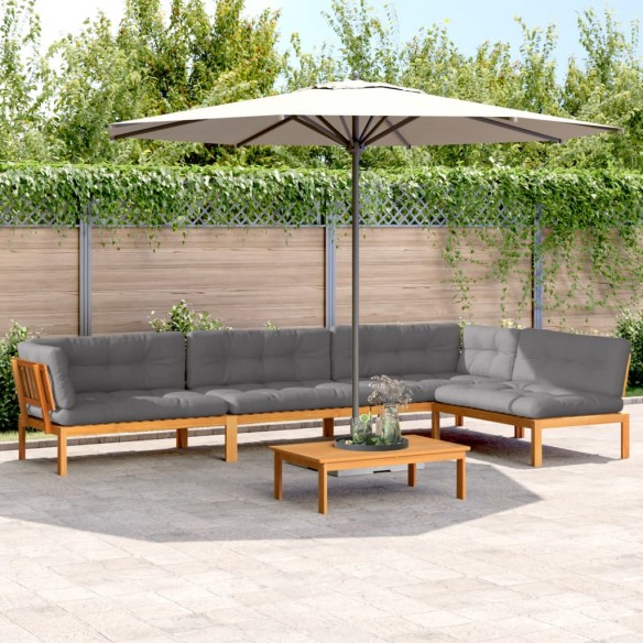 Salon palette de jardin avec coussins 5pcs bois d'acacia massif