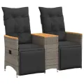 Canapé de jardin inclinable 2 places avec table gris poly rotin