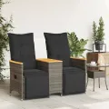 Canapé de jardin inclinable 2 places avec table gris poly rotin