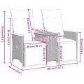 Canapé de jardin inclinable 2 places avec table gris poly rotin