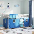 Lit superposé avec rideaux bleu 80x200 cm bois pin massif