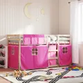 Lit superposé avec rideaux rose 80x200 cm bois pin massif