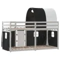 Lit superposé avec rideaux blanc/noir 75x190 cm bois pin massif