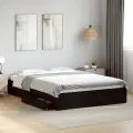 Cadre de lit avec tiroirs noir 150x200 cm bois d'ingénierie