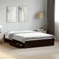 Cadre de lit avec tiroirs noir 135x190 cm bois d'ingénierie