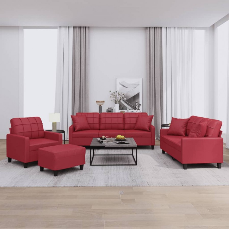 Ensemble de canapés 4 pcs et coussins rouge bordeaux similicuir