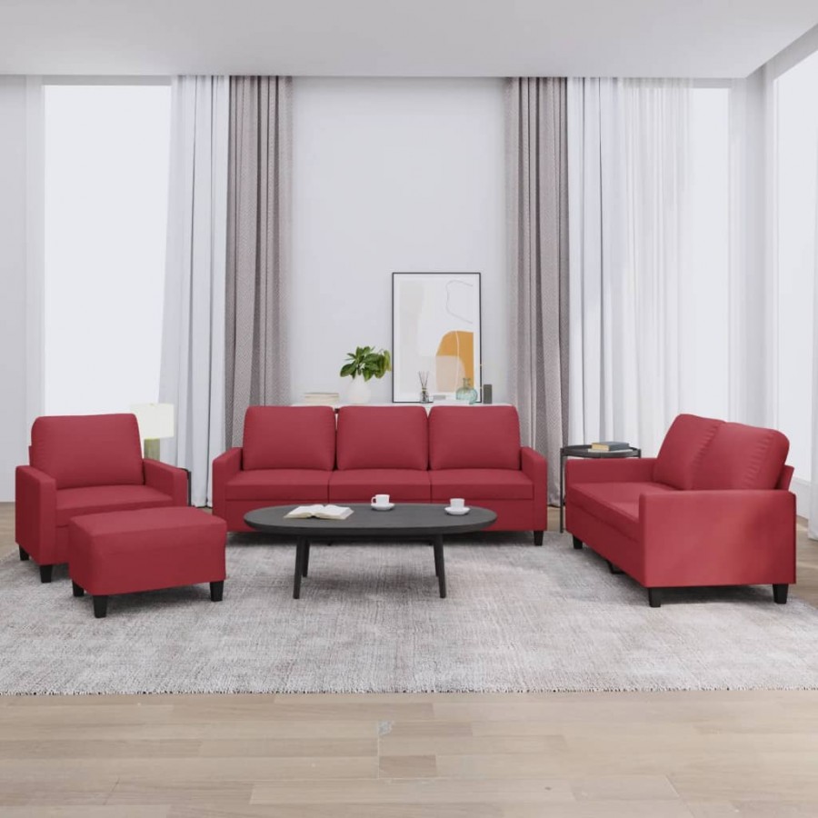 Ensemble de canapés 4 pcs et coussins Rouge bordeaux Similicuir