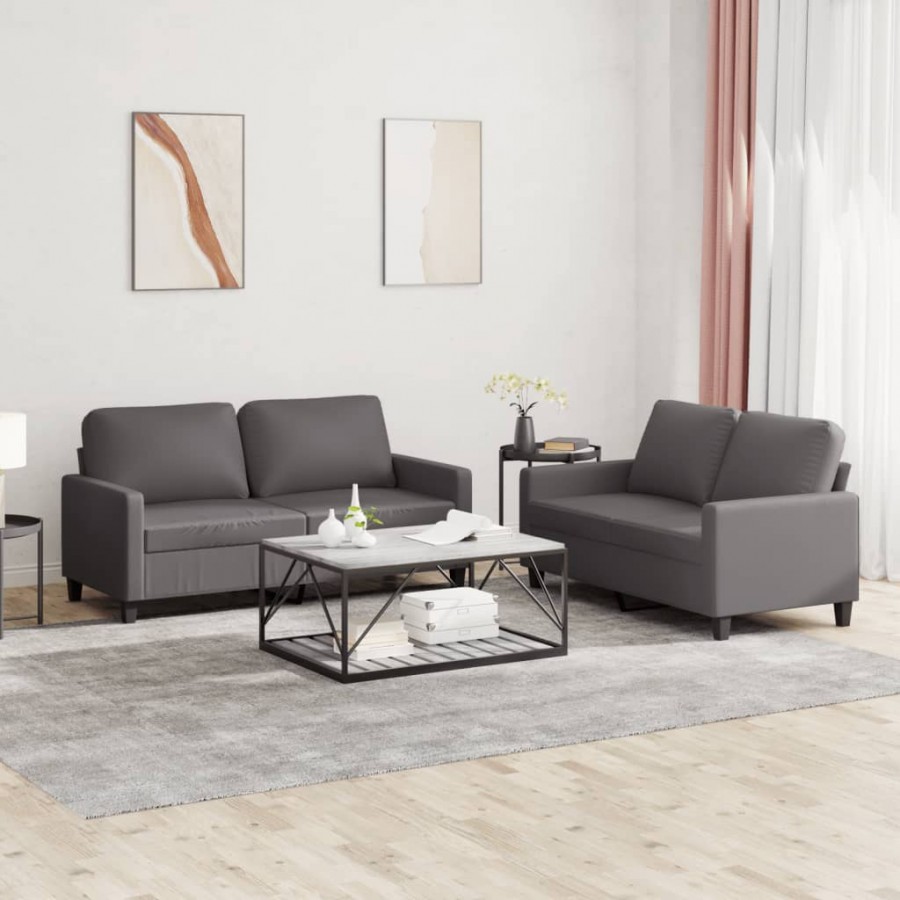 Ensemble de canapés 2 pcs avec coussins Gris Similicuir