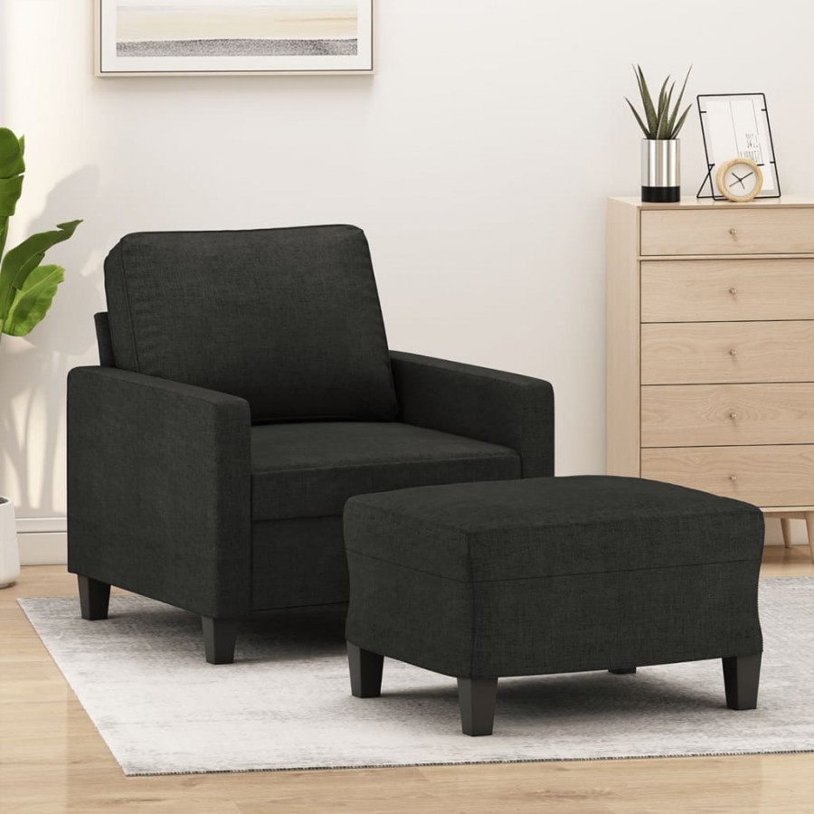 Fauteuil avec repose-pied Noir 60 cm Tissu