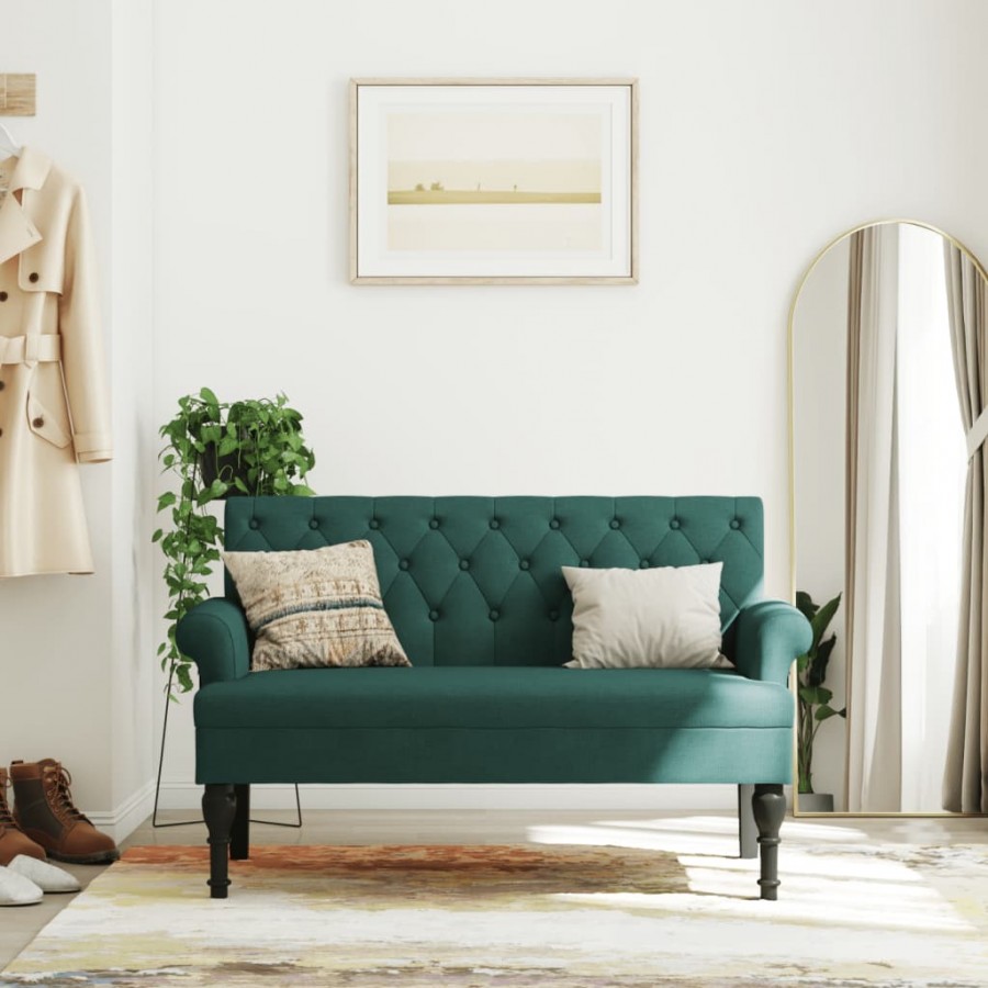 Banc avec dossier vert foncé 120x62x75,5 cm tissu