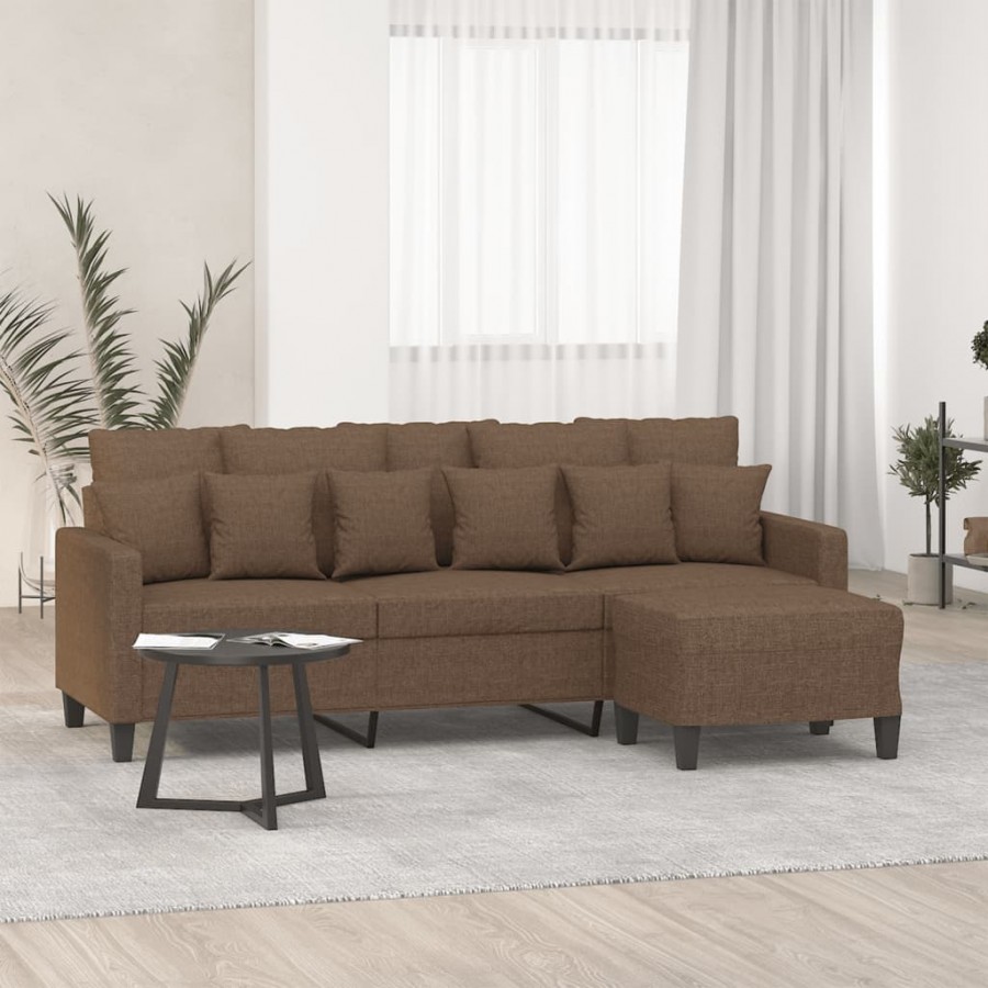 Canapé à 3 places avec repose-pieds Marron 180 cm Tissu