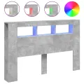 Tête de lit à LED gris béton 160x18,5x103,5cm bois d'ingénierie
