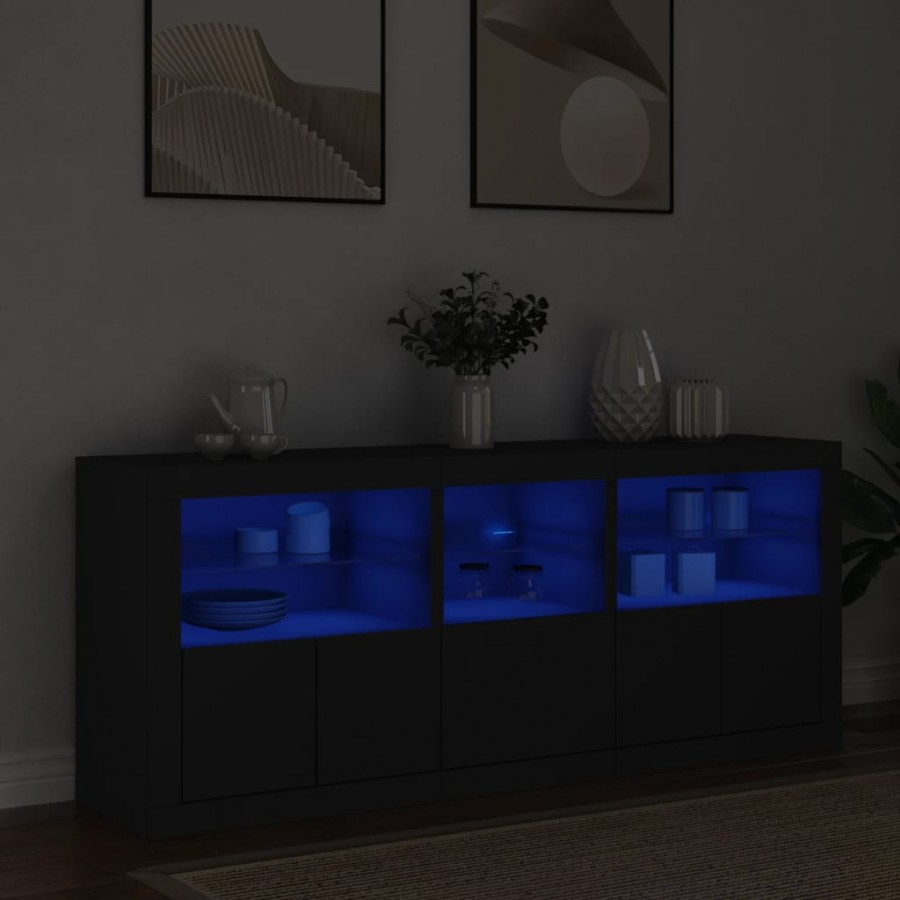 Buffet avec lumières LED noir 162x37x67 cm